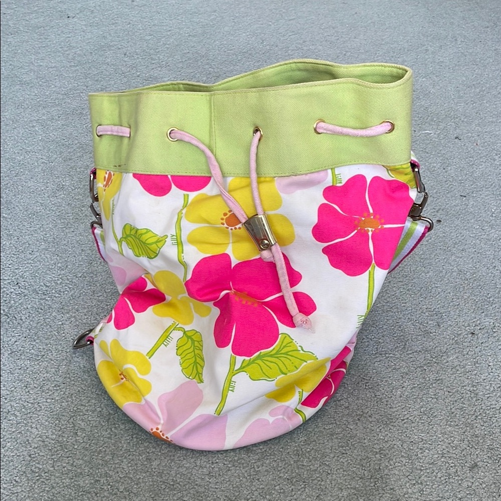 Lilly Pulitzer Floral Canvas Tote Bucket Bag